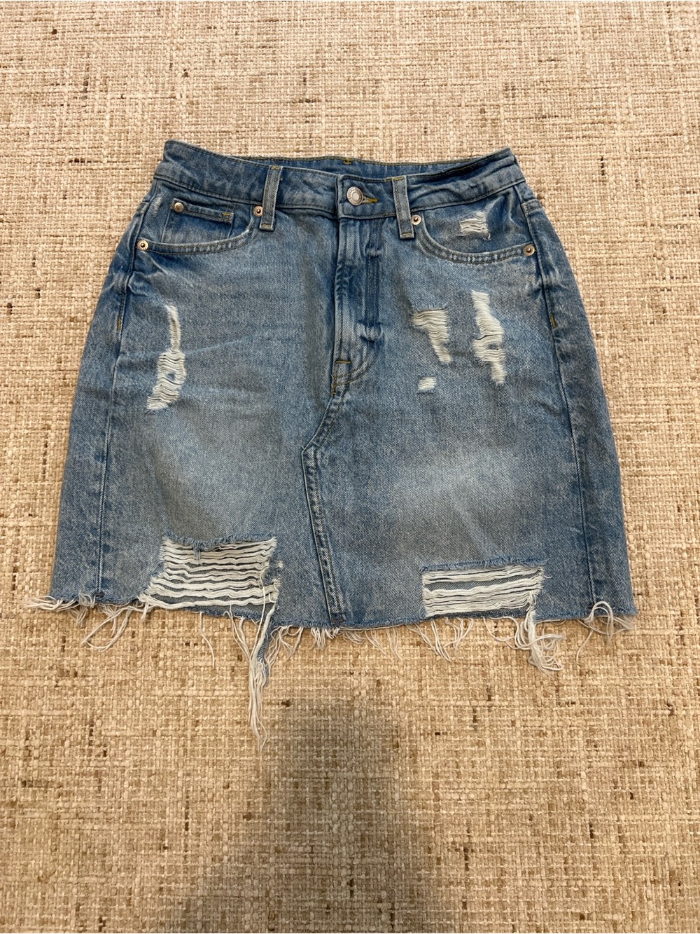 Distressed Denim Mini Skirt - Blue